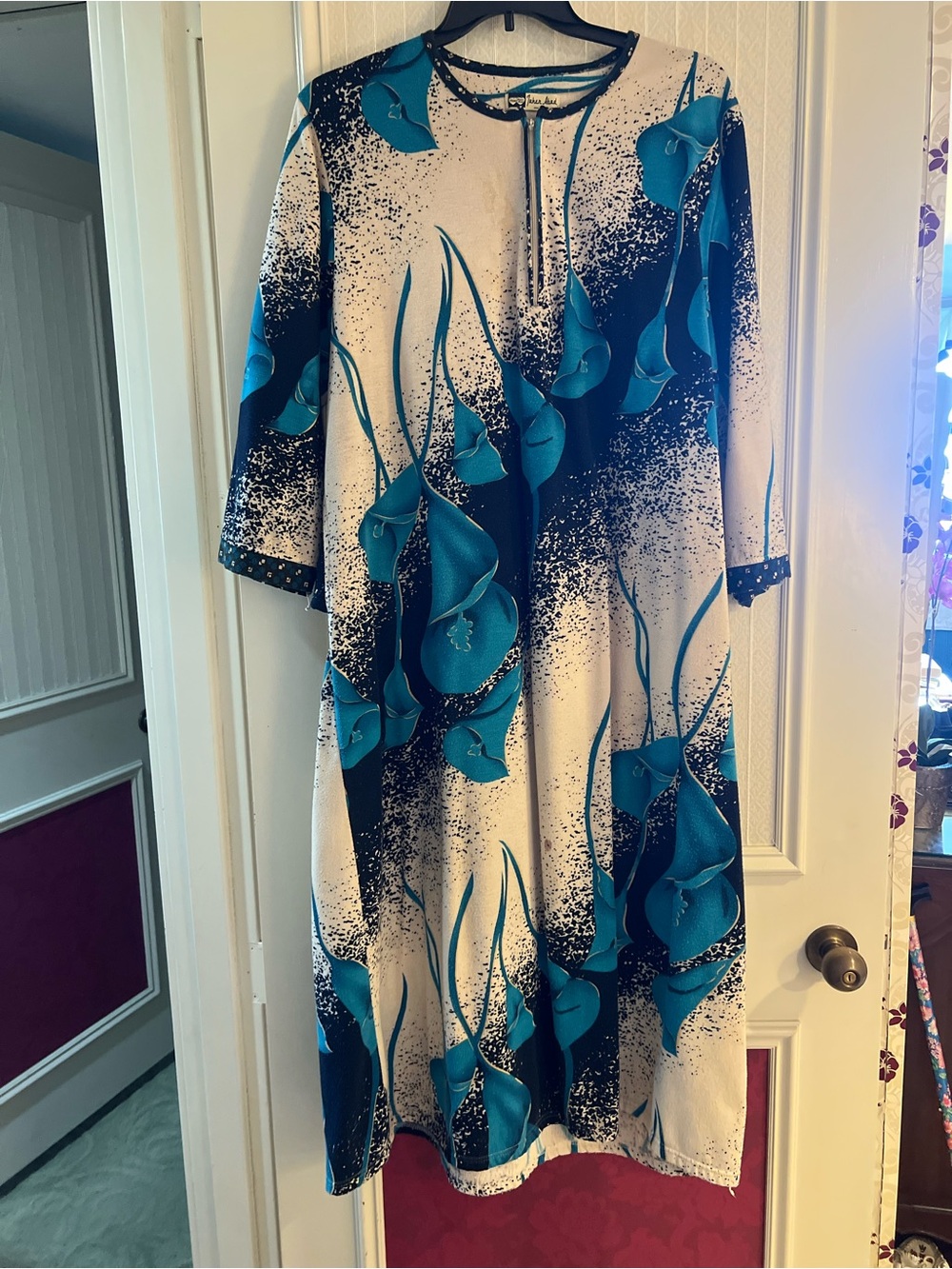 Teal Floral Midi Dress with Cream Background